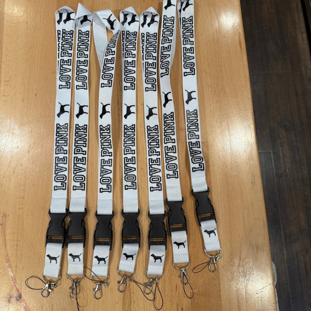 Victoria Secret LOVE PINK Lanyards White Black Dog Charm Breakaway Clasp Lot (7)